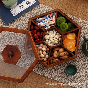 Wooden Compartmentalized Candy <b>Box</b> Pine Handmade Hexagonal With Lid For Storage <b>Gift</b> - Product Image 2