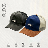 Casquette de baseball en faux daim 5 panneaux, demi-mesh, blocs de couleur, logo personnalisé brodé, casquette de sport, directement de l'usine de chapeaux, vente en gros