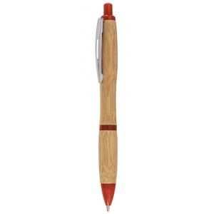Stylo bille en bambou écologique rouge, largeur d'écriture 0,5 mm, corps en bois personnalisable avec motif animal, encre noire, stylo promotionnel fantaisie, personnalisable - Product Image 1