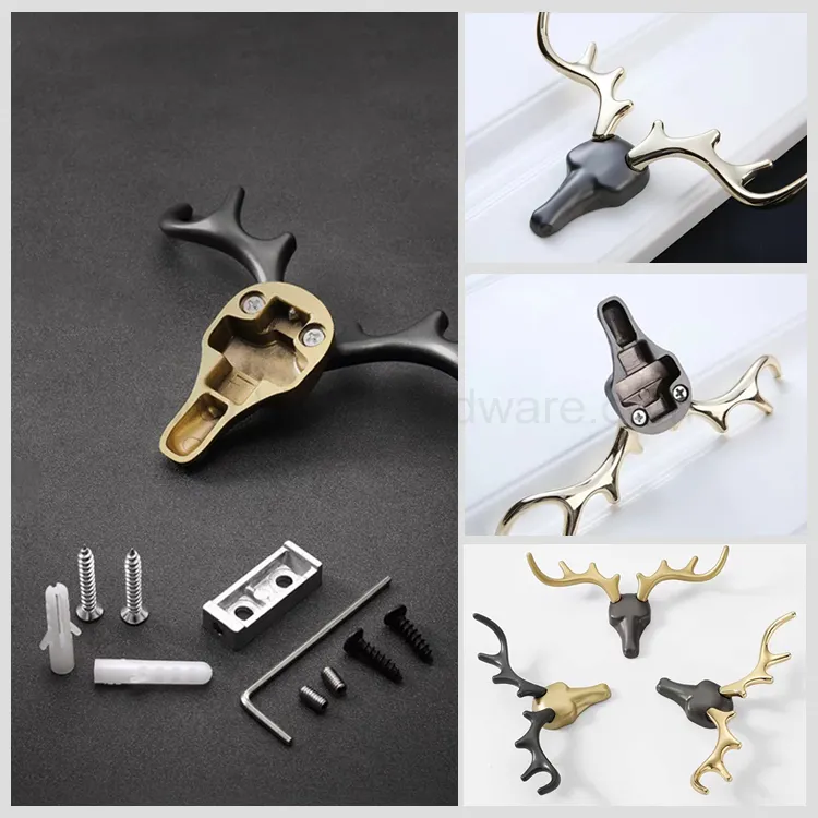 HONGHUI wall decoration antlers single key hanger hooks wall coat keys deer animal shape hook black wall hook animal