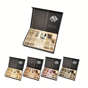 Juego de Cubiertos de Lujo Royal de 24 Piezas, de Acero Inoxidable Dorado, para Viaje, Bodas, con Estuche, Apto para Lavavajillas, Clásico - Product Image 3