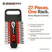 ELEHAND Lot de 27 clés à douilles, kit d'outils à cliquet 1/4'' avec douilles et embouts pour réparation automobile et entretien domestique