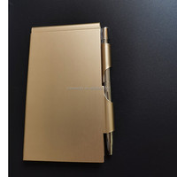 Carnet de poche promotionnel A7 couleur or, couverture rigide en métal aluminium avec stylo