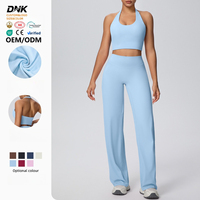 Ensemble 2 pièces pour femmes LVD485 avec logo personnalisé, haut court rembourré, leggings évasés taille haute, vêtements de sport, tenue de yoga pour l'extérieur