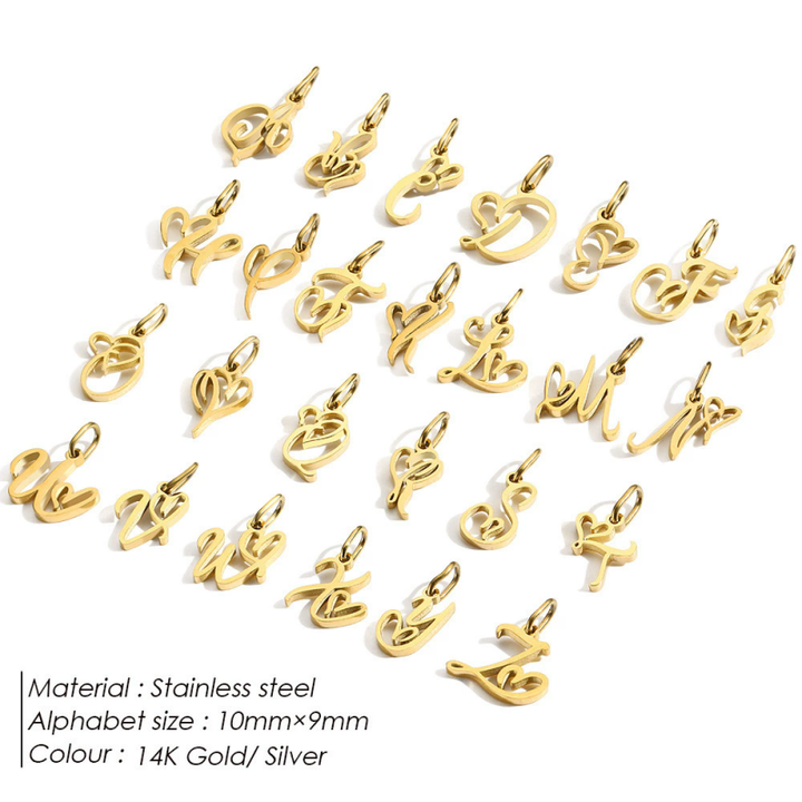 DIY Stainless Steel Letter Charms A-Z Alphabet Pendants for Necklace Bracelet Anklet Jewelry Making and Crafting