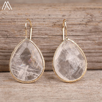 Boucles d'oreilles en pierre naturelle en forme de larme plaquées or 18 carats - Bijoux incroyables