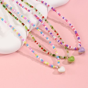 <b>Candy</b> Color Heart Seed Bead <b>Necklace</b> Handmade Beaded Jewelry Gift For Women Girls Fashion Accessory - Product Image 2