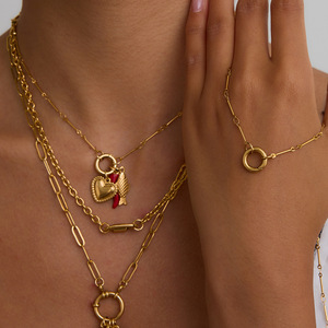 Collar de Acero Inoxidable con Cadena Chapada en Oro de 18K, Cierre de Seguridad, Diseño Geométrico, Joyería de Moda con Colgante - Product Image 2