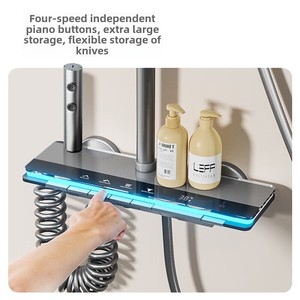 <span class=keywords><strong>Grifos</strong></span> de Ducha de Baño de Cerámica con Luz Ambiental de Cielo Estrellado, Pantalla Digital, Patrón de Masaje con Rociador de Lluvia y Ducha Completa Termostática - Product Image 2