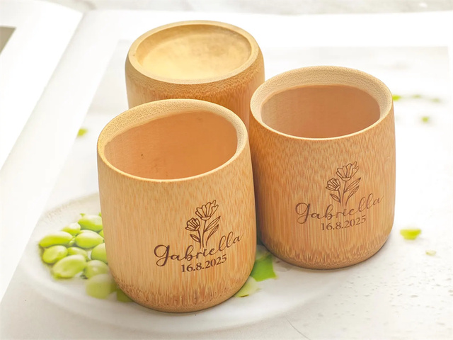 Eco-Friendly Handmade Kitchen Gift Personalized Custom Logo Natural Drinking Beer Tea Bamboo Cup 150ml Country Style