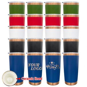 Double Wall 20oz <b>Ceramic</b> Lined Stainless Steel Tumbler Copper Plated Maroon Powder Coated with Magnetic Sliding Lid Coffee <b>Cup</b> - Product Image 2