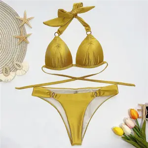 2020 Người Phụ Nữ Sexy Thong Vàng Vải Áo Tắm Hôn Brazil Bikini