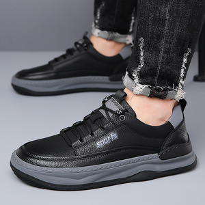 Zapatillas Casuales con Cordones para Hombre, Color Negro Sólido, Suela Gruesa, Zapatos de Ocio - Product Image 3