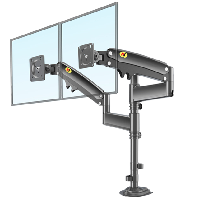 Kelmy Dual Arm Clamp 22-32 Inch LCD TV Monitor Desk Holder Gas Spring Full Motion Black Aluminum Alloy 45 Degree Tilt New