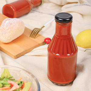 Bouteille de sauce tomate en verre cannelé, 12oz, 16oz, 375ml, 500ml, pour salade, Mayonnaise avec couvercle en métal - Product Image 4