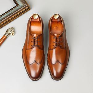 Chaussures Derby haut de gamme pour hommes en cuir véritable, à bout carré, rehaussantes, à lacets, idéales pour les soirées. - Product Image 1
