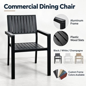 Chaise de salle à manger d'extérieur moderne en aluminium noir, chaise de jardin en bois composite imperméable, USA DDP - Product Image 5