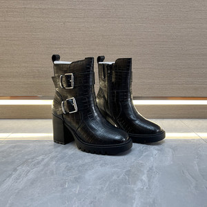 Stivali alla Caviglia Premium in Pelle di Vacchetta per <span class=keywords><strong>Donna</strong></span>, Autunno Inverno, Uso Quotidiano, Decorazione con Fibbia, Foderati in Pile, Tacco Grosso, Stile Martin - Product Image 4