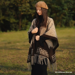 Cardigan poncho décontracté pour <span class=keywords><strong>femme</strong></span>, couleur contrastée, châle enveloppant, <span class=keywords><strong>cape</strong></span> avec tissage tricoté pour vêtements de sororité - Product Image 3