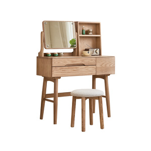 Tocador Nórdico de Madera Maciza de Fresno, Moderno y Minimalista para Dormitorio con Espejo Giratorio, Escritorio de Maquillaje - Product Image 3
