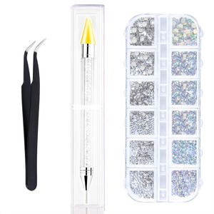 Stylo à points en cristal 3D en plastique, paillettes pour nail art, strass, double tête, stylo à points pour ongles, crayon avec <span class=keywords><strong>pince</strong></span> - Product Image 1