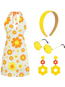 Disfraz Hippie de los 70 para Mujer, Vestido <span class=keywords><strong>Retro</strong></span> de los 60 y 70 con Diadema, Gafas de Sol y Aretes, Conjunto para Carnaval y Fiesta Disco - Product Image 6