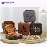 Boîte à bijoux de voyage en similicuir bleu/argenté 4'' x 4'' pour gravure laser, personnalisable avec logo gravé au laser, étui à bijoux en cuir PU