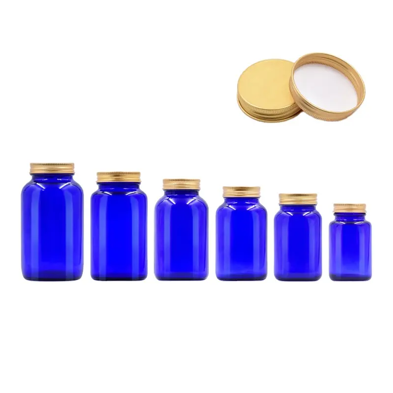 8 oz brown medicine apothecary glass jar with golden color metal cap