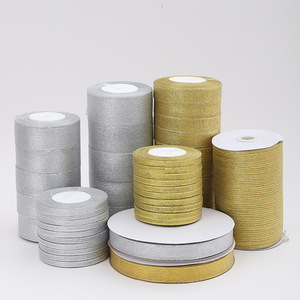 Bobine de ruban Jinghui en polyester, or et argent pailleté, 120 cm, pour emballage cadeau, gâteau, fleurs - Product Image 3