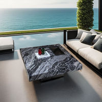 Table basse en travertin noir de luxe nordique avec acier inoxydable - Meuble essentiel chic pour le salon contemporain