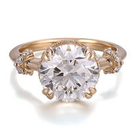 Bague de fiançailles de luxe en or jaune 14K 18K avec diamant de laboratoire taille ronde, halo, CVD HPHT, bijoux fins personnalisés pour mariée, vente en gros