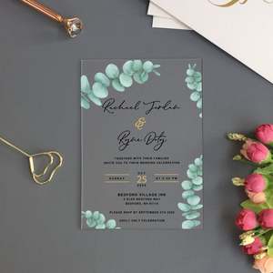 Invitation de mariage géométrique avec verdure, <span class=keywords><strong>aquarelle</strong></span>, feuilles d'<span class=keywords><strong>eucalyptus</strong></span> vertes, invitation de mariage - Product Image 6