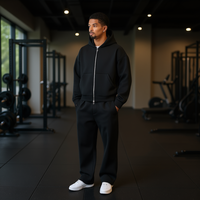 Survêtement d'hiver pour homme Reklo Industries, noir, zippé, lourd, 100% coton, à capuche, décontracté, vêtements de sport, vêtements de gym