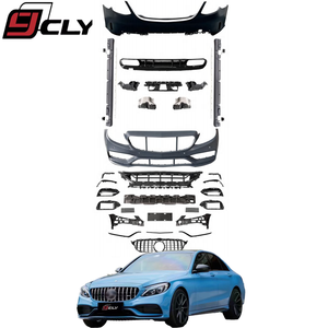 Kit carrozzeria Auto 2021 per Mercedes Benz classe <span class=keywords><strong>C</strong></span> <span class=keywords><strong>W205</strong></span> Upgrade C63 <span class=keywords><strong>AMG</strong></span> con griglia a cofano diffusore paraurti posteriore anteriore - Product Image 1