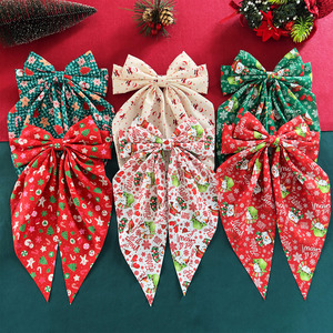 Christmas Print Fabric Big <b>Bow</b> Hair <b>Clip</b> Long Ribbon Tail Barrette Holiday Women Hair Accessory - Product Image 3