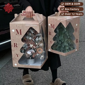 Christmas Tree Handled Empty Corrugated Paper <b>Boxes</b> Transparent Window Gift Christmas Clear Box Wholesale with Custom printing - Product Image 1