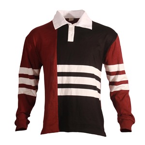 Kaus Polo katun garis kustom kaus Polo rugbi rajut lengan panjang - Product Image 3