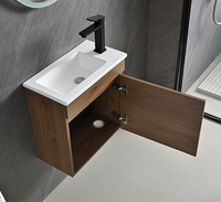 Petit meuble-lavabo moderne en bois flottant avec miroir LED ovale, écologique, pour usage hospitalier et appartements européens secondaires