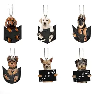 Pendentif de voiture pour la poche du rétroviseur Petit chien Swing Auto Hanging Puppy Ornaments Interior Decora Bag Keychain Accessories