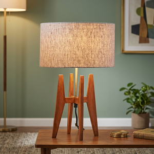 Midcentury Wooden <b>Desk</b> Lamp with Fabric Shade Warm White Light Decorative Design for Bedroom <b>Study</b> Dining Areas - Product Image 4