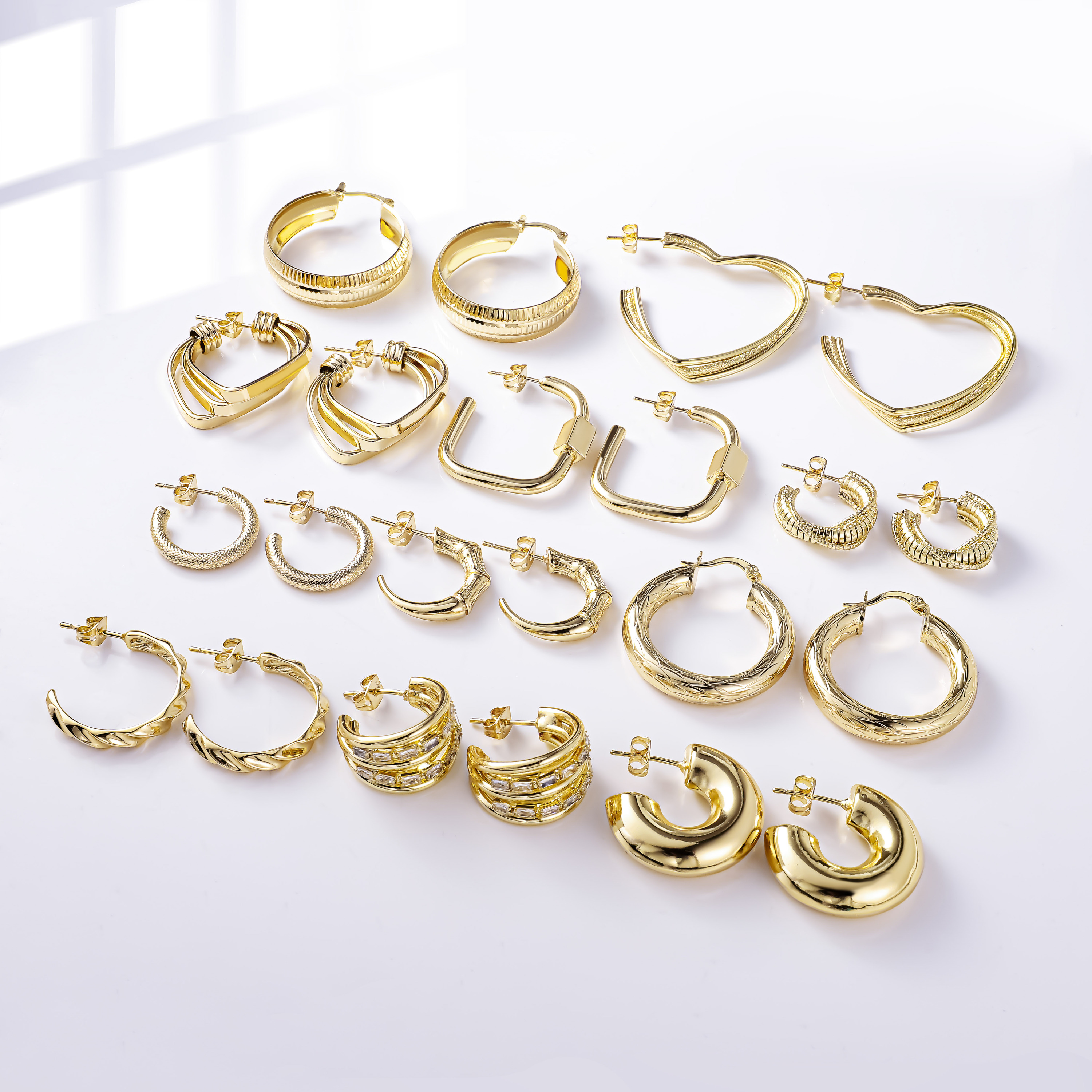 Gold Triple Twisted Hoop Earrings For Women - Thick Chunky Half Hoops, Hypoallergenic, Trendy Statement Jewelry Gift - View #9
