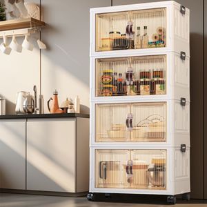 Kitchen Storage Cabinet 4 Tier With Glass Doors Multi Function Pantry Organizer For Kitchen Living Room - Product Image 1