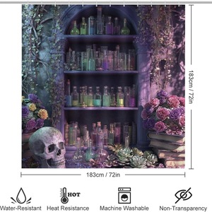 Cortina de Ducha de Poliéster con Diseño de Escena de Poción Púrpura, Cortina de Baño con Impresión Digital, Impermeable, Impresión Personalizada, Venta al por Mayor, Moderna - Product Image 2