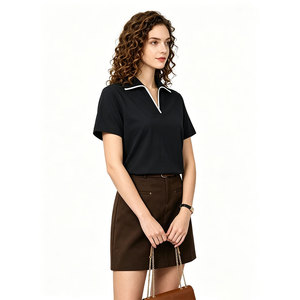 <span class=keywords><strong>Polo</strong></span> pour <span class=keywords><strong>femme</strong></span> 100 % <span class=keywords><strong>coton</strong></span> POD, col contrastant, manches courtes, col Johnny, col ouvert, pull-over pour <span class=keywords><strong>femme</strong></span>, logo personnalisé - Product Image 2