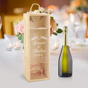 Scatola di Champagne vino <span class=keywords><strong>in</strong></span> <span class=keywords><strong>legno</strong></span> con vetro <span class=keywords><strong>per</strong></span> lo sposo della sposa scatola di fidanzamento personalizzata <span class=keywords><strong>regalo</strong></span> di san valentino - Product Image 2