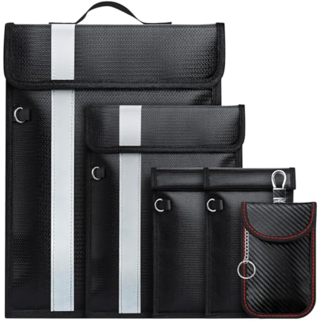YHX 5 Pack Faraday Bag RFID Signal Blocking for Mobile Phone Tablet Car Key High Grade Anti-theft Bag with Handle Fire Water