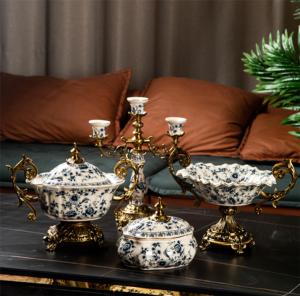 China Manufacturer Home Decorative Luxury Hand Blue White <strong>Porcelain</strong> Fruit Bowl Table Ceramic Candy <strong>Box</strong> - Product Image 3