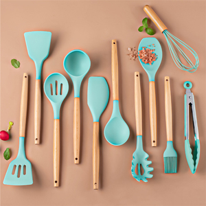 13 Pcs Nonstick <b>Silicone</b> Cooking Utensils for Heat Resistant Cookware Colorful Kitchen Utensils with Wooden Handle - Product Image 2