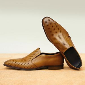 Business Perforated Genuine Leather Men's Slip-On <b>Shoes</b> Anti-Slip Soft Breathable Summer Autumn Hard-Wearing <b>Height</b>-<b>Increasing</b> - Product Image 5
