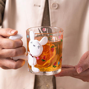 Mignonne tasse à café en verre cristal, résistante à la chaleur, avec poignée horizontale, motif dessin animé, pour couples, 260 ml, écologique, pour la maison, le dortoir ou le bureau - Product Image 6